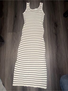 Women’s White & Black Striped Tank Midi Dress
